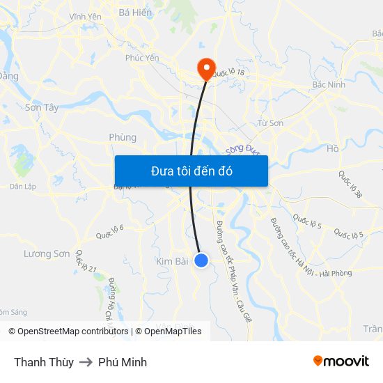 Thanh Thùy to Phú Minh map