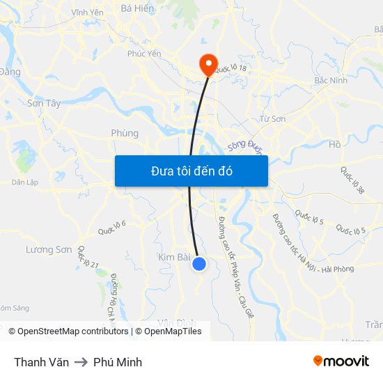 Thanh Văn to Phú Minh map