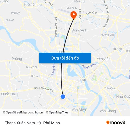 Thanh Xuân Nam to Phú Minh map