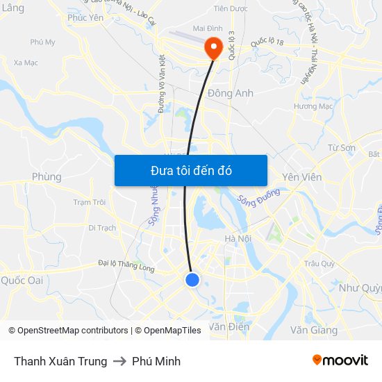 Thanh Xuân Trung to Phú Minh map