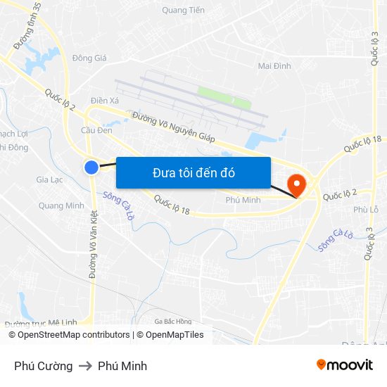 Phú Cường to Phú Minh map