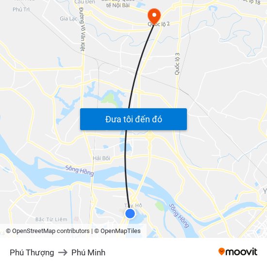 Phú Thượng to Phú Minh map