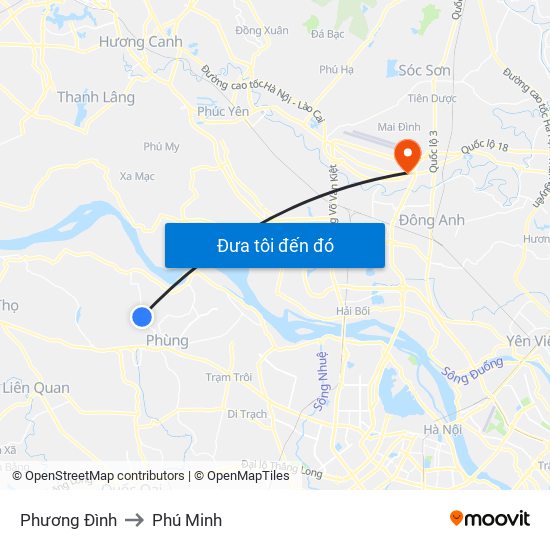 Phương Đình to Phú Minh map