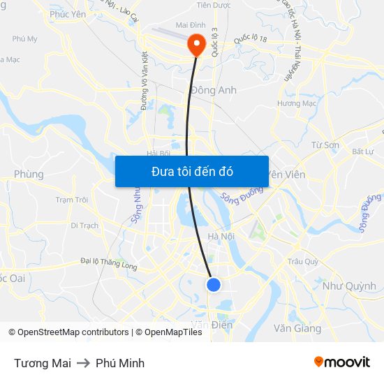 Tương Mai to Phú Minh map