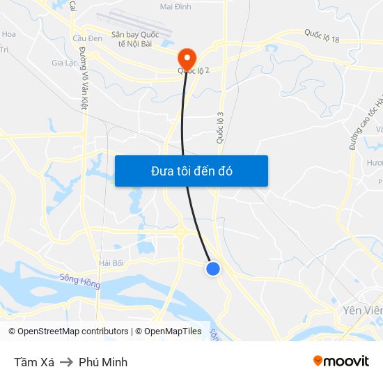 Tầm Xá to Phú Minh map