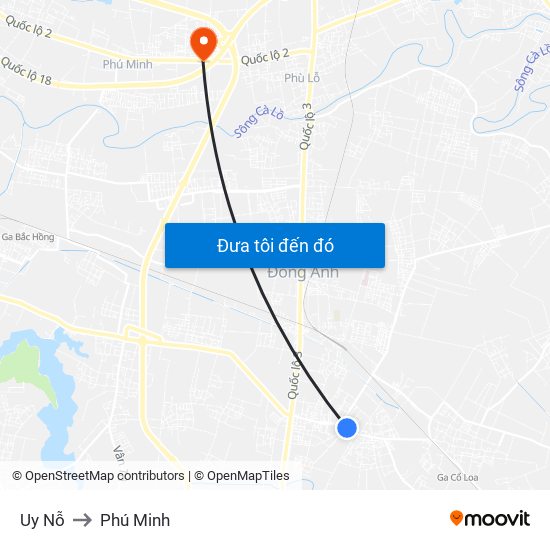 Uy Nỗ to Phú Minh map