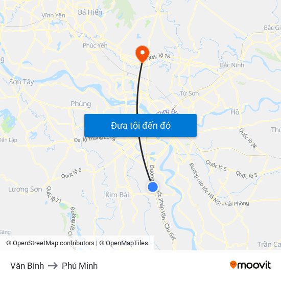 Văn Bình to Phú Minh map