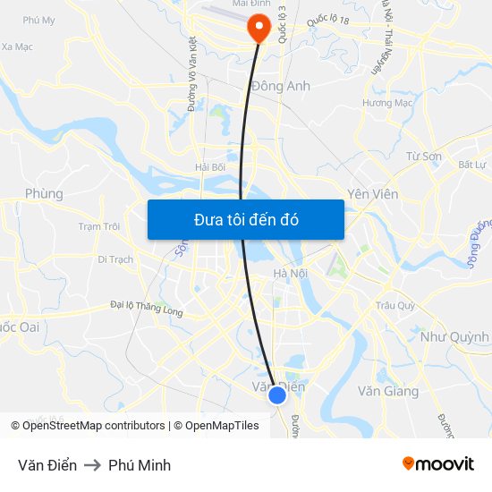 Văn Điển to Phú Minh map