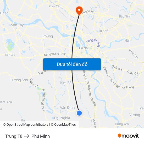 Trung Tú to Phú Minh map