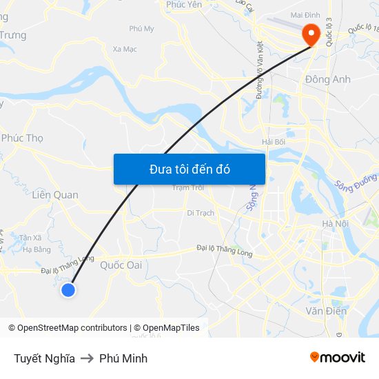 Tuyết Nghĩa to Phú Minh map