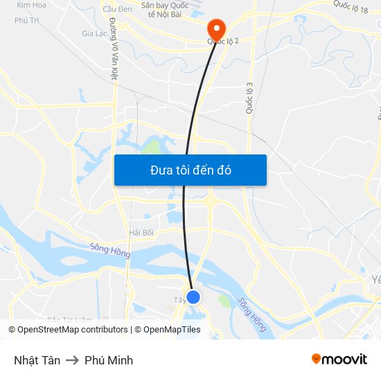 Nhật Tân to Phú Minh map
