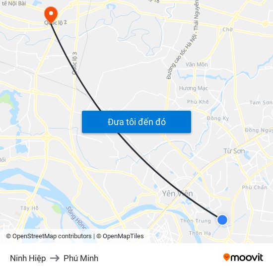 Ninh Hiệp to Phú Minh map
