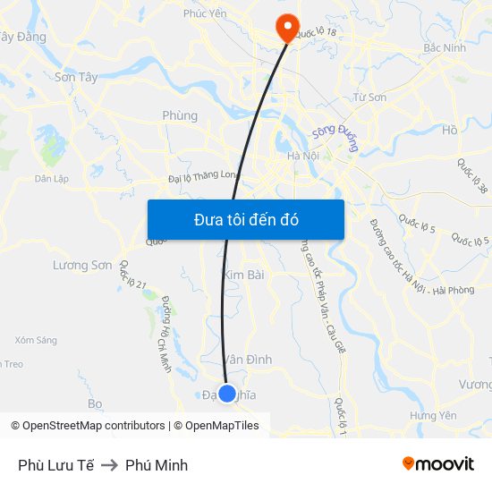 Phù Lưu Tế to Phú Minh map