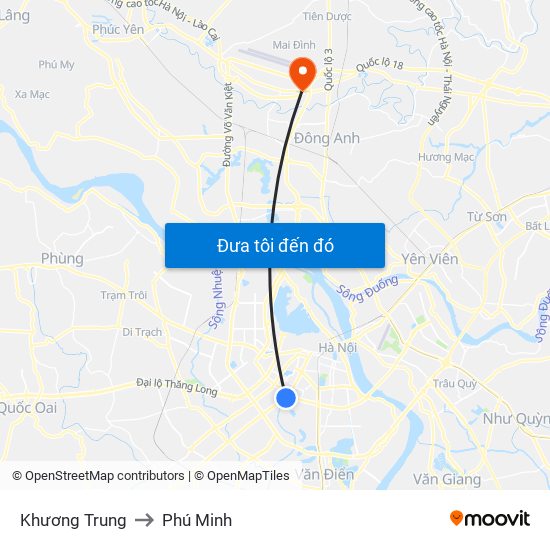 Khương Trung to Phú Minh map