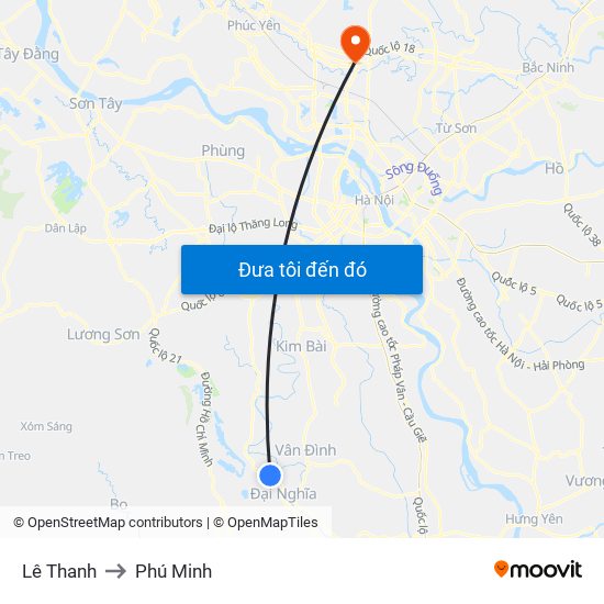 Lê Thanh to Phú Minh map