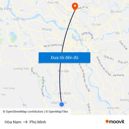 Hòa Nam to Phú Minh map