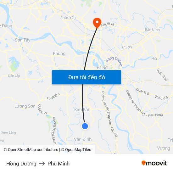 Hồng Dương to Phú Minh map
