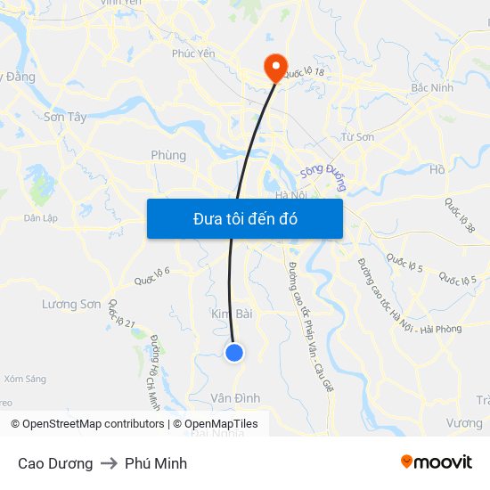 Cao Dương to Phú Minh map