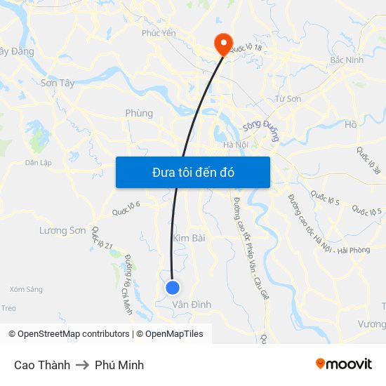Cao Thành to Phú Minh map