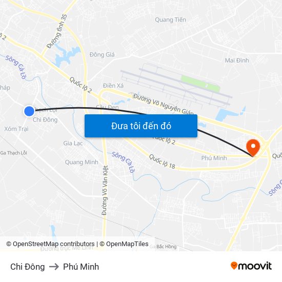Chi Đông to Phú Minh map