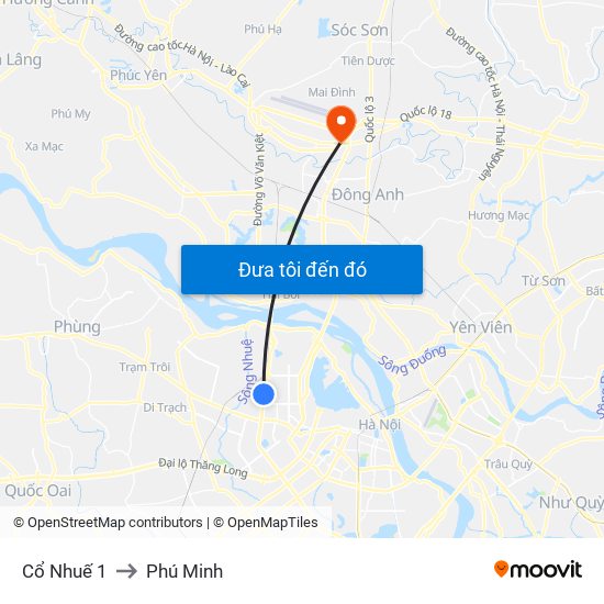 Cổ Nhuế 1 to Phú Minh map