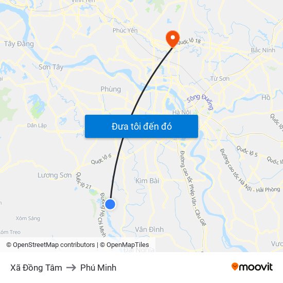 Xã Đồng Tâm to Phú Minh map