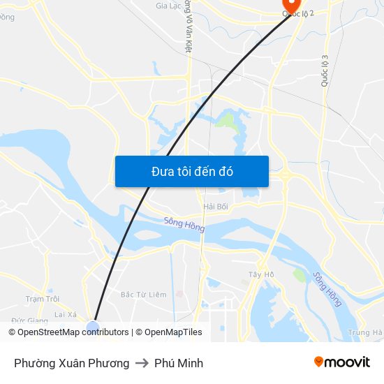 Phường Xuân Phương to Phú Minh map