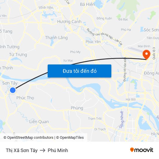 Thị Xã Sơn Tây to Phú Minh map