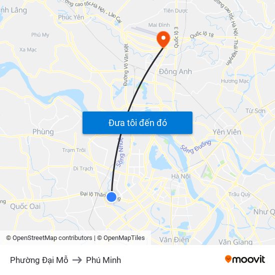 Phường Đại Mỗ to Phú Minh map