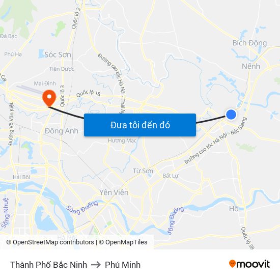 Thành Phố Bắc Ninh to Phú Minh map