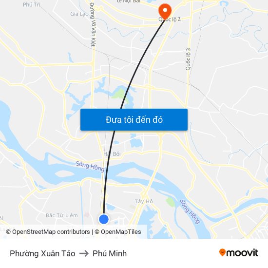 Phường Xuân Tảo to Phú Minh map