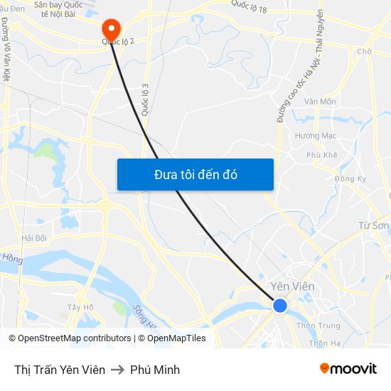Thị Trấn Yên Viên to Phú Minh map
