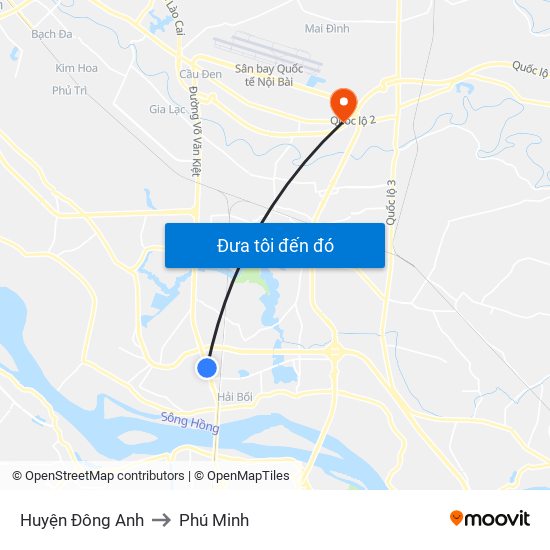 Huyện Đông Anh to Phú Minh map