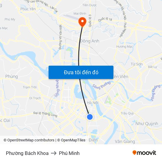Phường Bách Khoa to Phú Minh map
