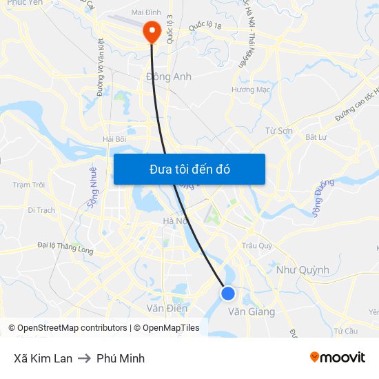 Xã Kim Lan to Phú Minh map