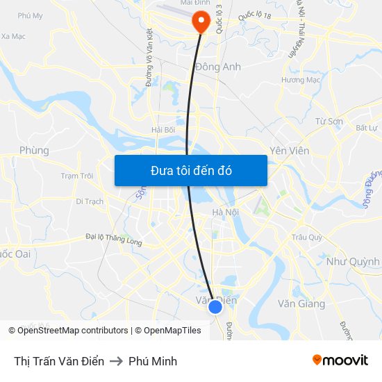 Thị Trấn Văn Điển to Phú Minh map