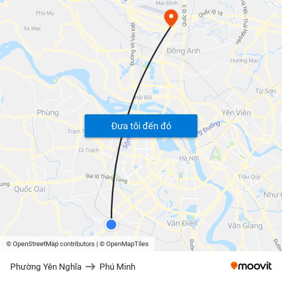 Phường Yên Nghĩa to Phú Minh map