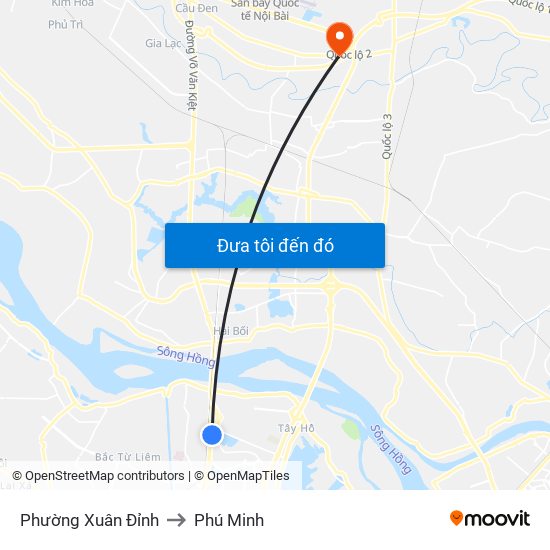 Phường Xuân Đỉnh to Phú Minh map