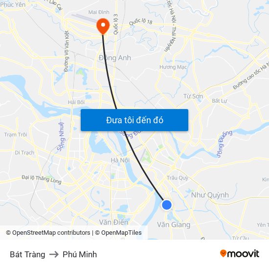 Bát Tràng to Phú Minh map