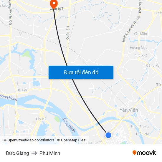 Đức Giang to Phú Minh map