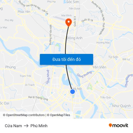 Cửa Nam to Phú Minh map