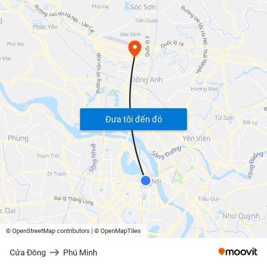 Cửa Đông to Phú Minh map
