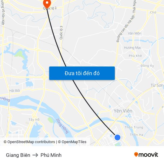 Giang Biên to Phú Minh map