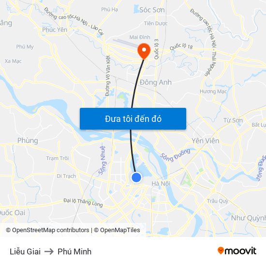 Liễu Giai to Phú Minh map