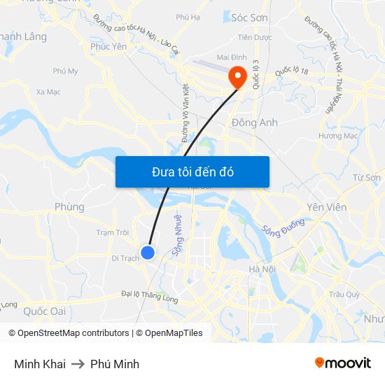 Minh Khai to Phú Minh map