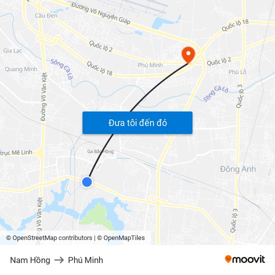 Nam Hồng to Phú Minh map