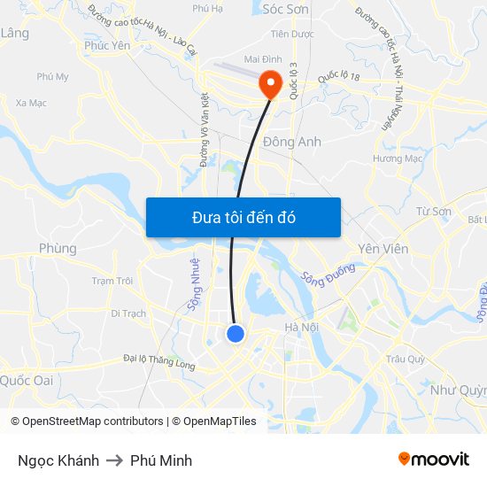 Ngọc Khánh to Phú Minh map