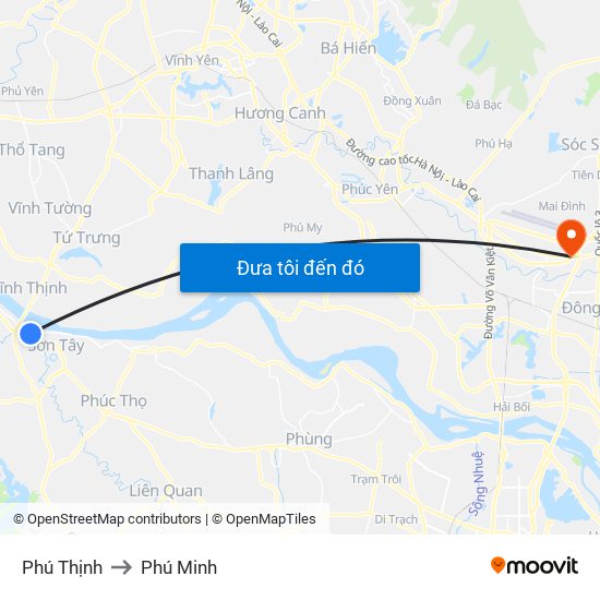 Phú Thịnh to Phú Minh map