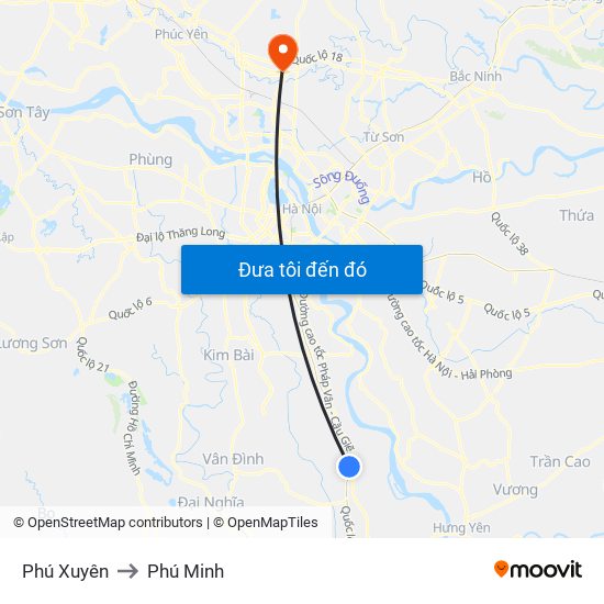 Phú Xuyên to Phú Minh map