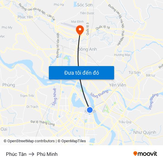 Phúc Tân to Phú Minh map